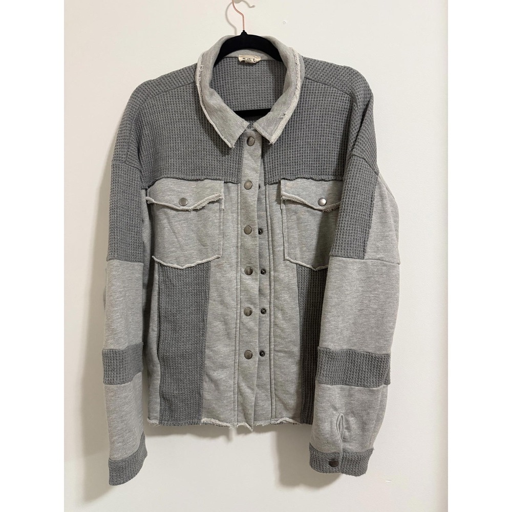 POLS Gray Patchwork Shirt Jacket - Womens Small Shacket‎